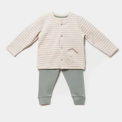 Bibaby Organik Pijama Takımı Cool Lines Bunny Bej - Hardal