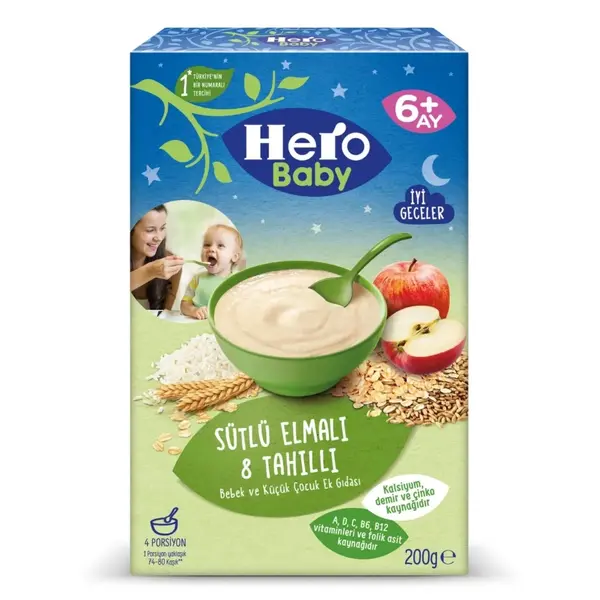 Hero Baby Kaşık Maması Sütlü 8 Tahıllı Elmalı 200 Gr