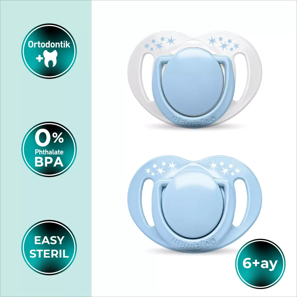 Mamajoo Ortodontik Silikon Emzik Sterilizasyon & Saklama Kutusu 6Ay+ Powder Blue 2li