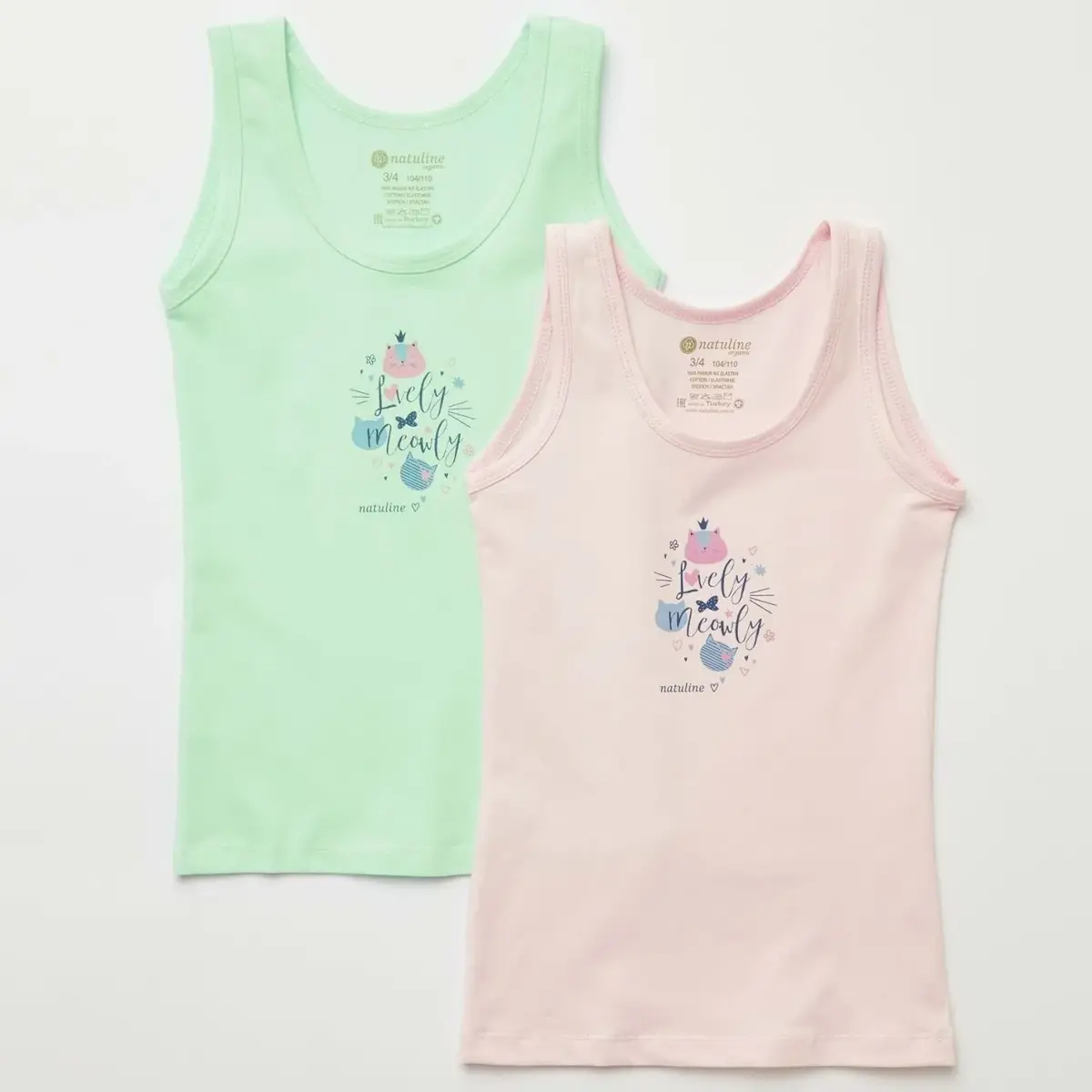 Natuline Organik Atlet Likralı Lovely Meowly 2li Pembe - Yeşil