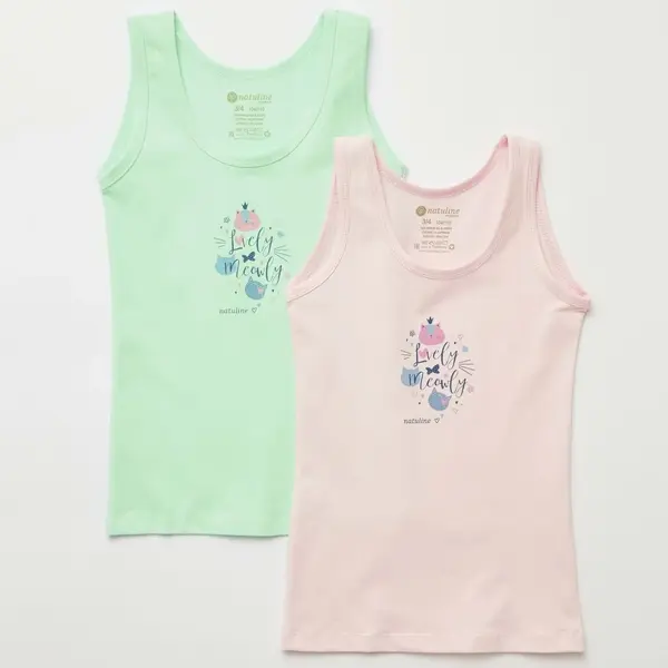 Natuline Organik Atlet Likralı Lovely Meowly 2li Pembe - Yeşil