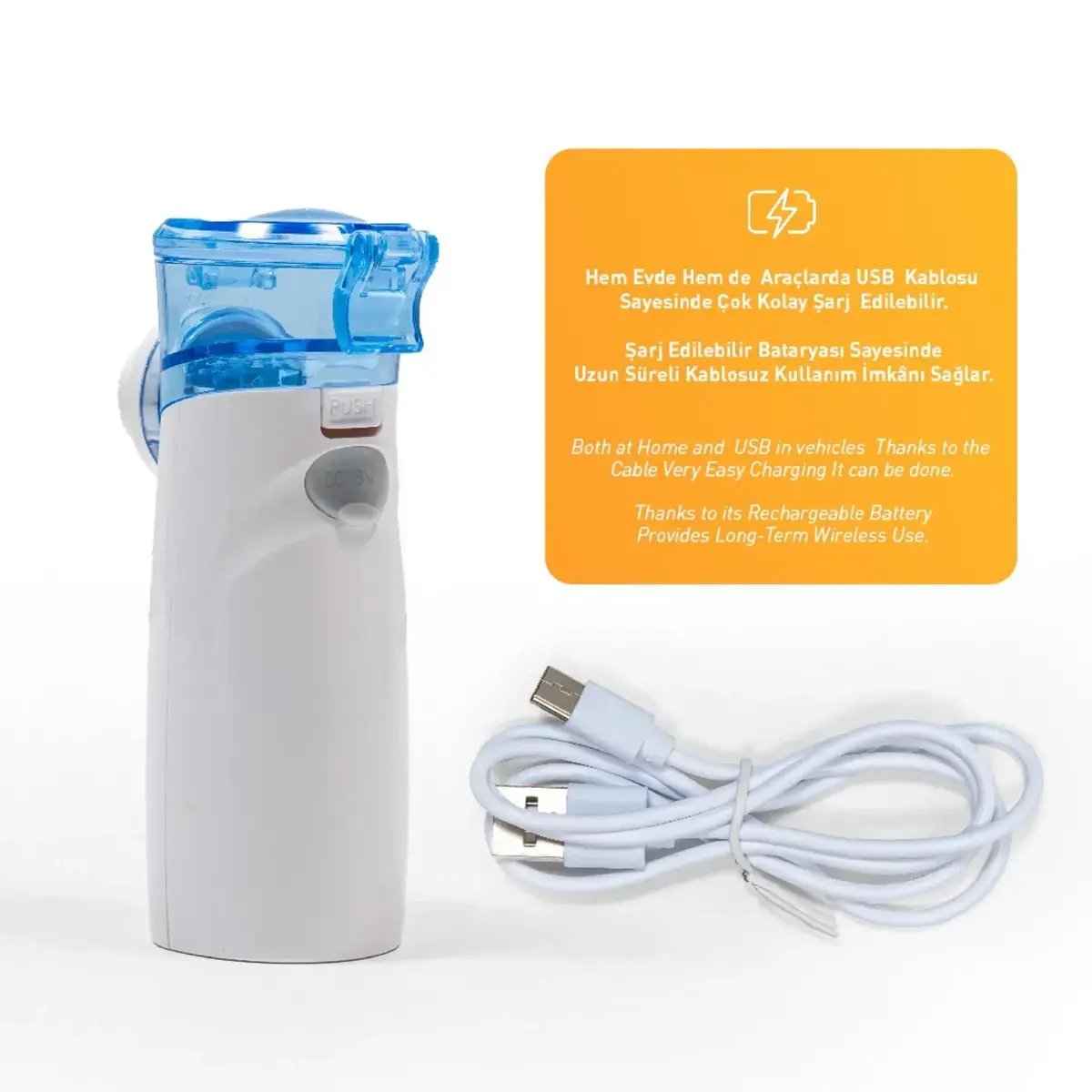 Kanz Taşınabilir Mesh Nebulizatör Şarjlı