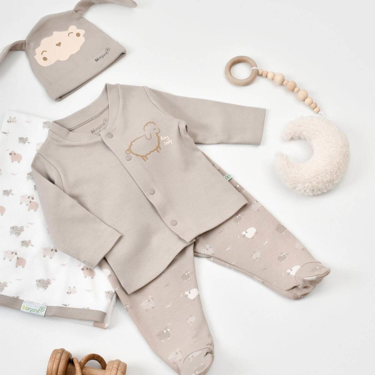 Bibaby Organik Zıbın Takımı Battaniyeli Tüllü Curly Sheep Bej