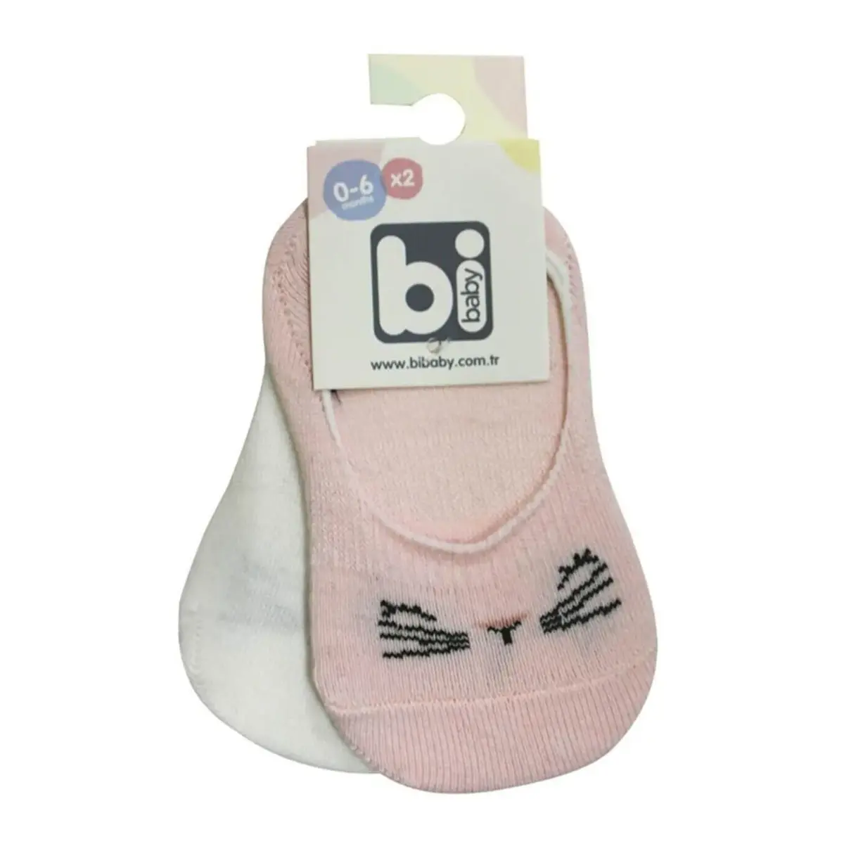 Bibaby Babet Çorap 2li Cute Face Pembe - Ekru Bibaby Babet Çorap 2li Cute Face Pembe - Ekru