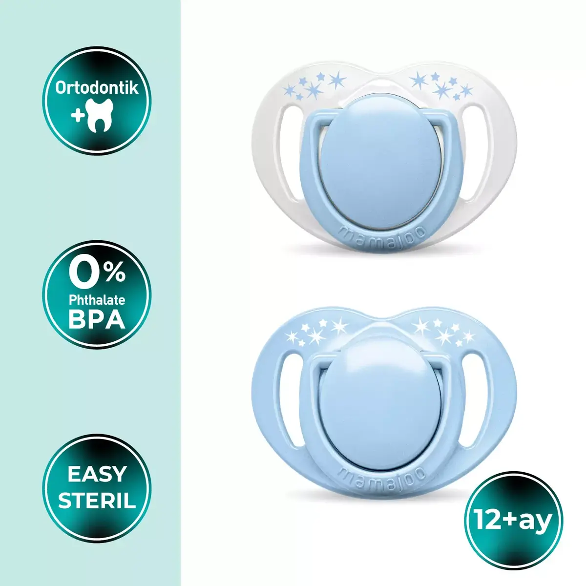 Mamajoo Ortodontik Silikon Emzik Sterilizasyon & Saklama Kutusu 12 Ay+ Powder Blue 2li