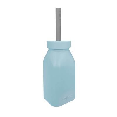 Oioi Silikon Şişe + Pipet 6+ Ay Mineral Blue - Powder Grey