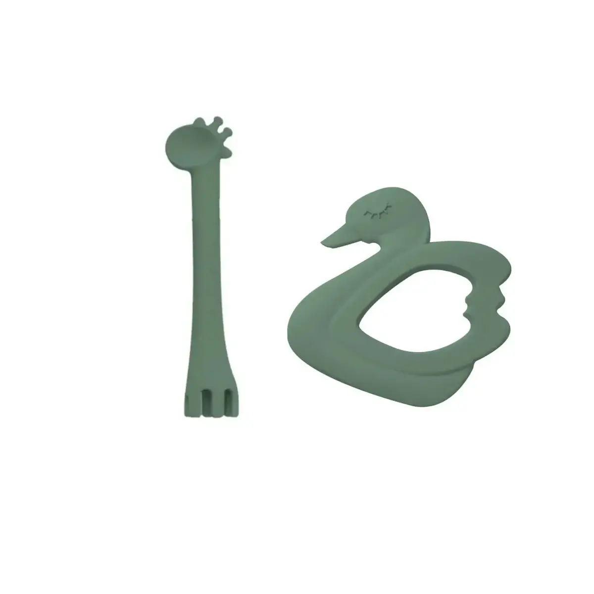 BM Care Çatal Kaşık Zürafa, Kuğu Diş Kaşıyıcı Yeşil 2li Set