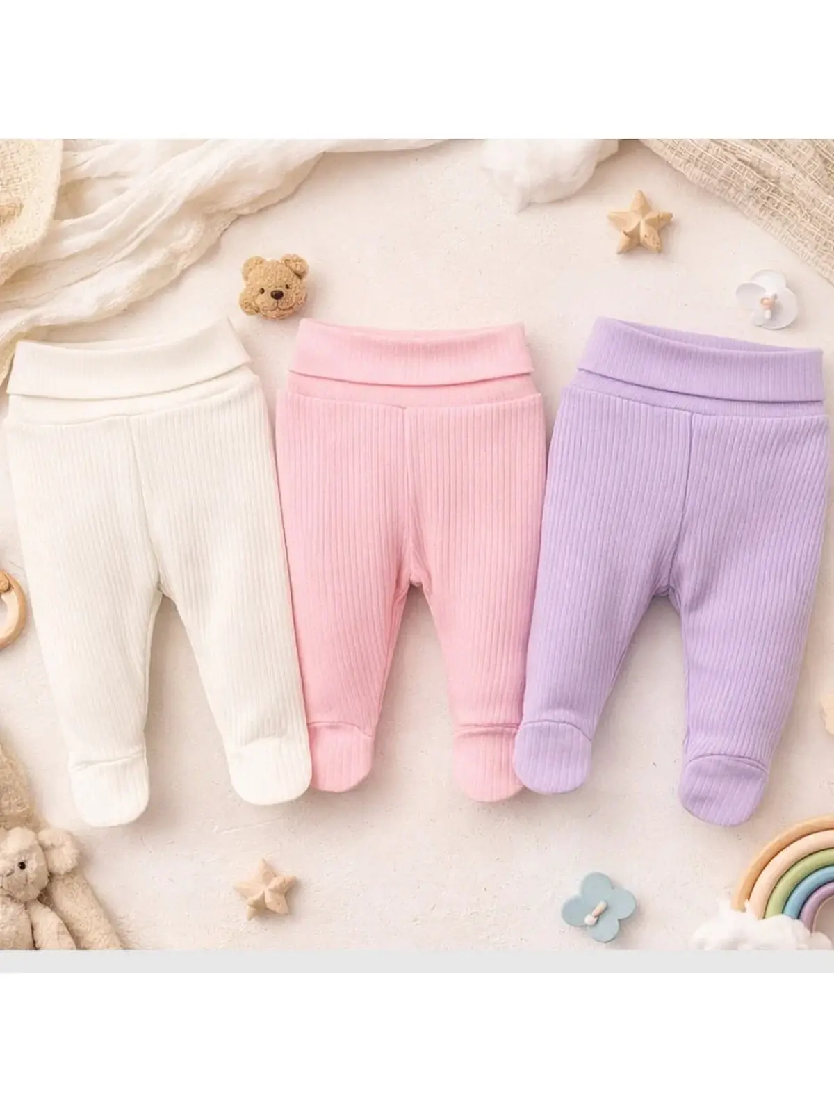 Angeltouch Pantolon Patikli Raporlu  3'lü Set Kız Bebek 3-6 Ay