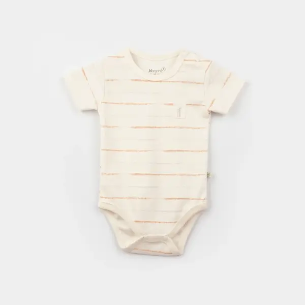 Bibaby Organik Body Kısa Kol Hello Safari Ekru - Kiremit
