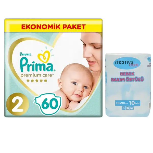 Momys Care Bebek Bakım Örtüsü 60*90 cm 10lu, Prima Premium Care Bebek Bezi 2 Beden Mini 4-8 Kg 60lı 