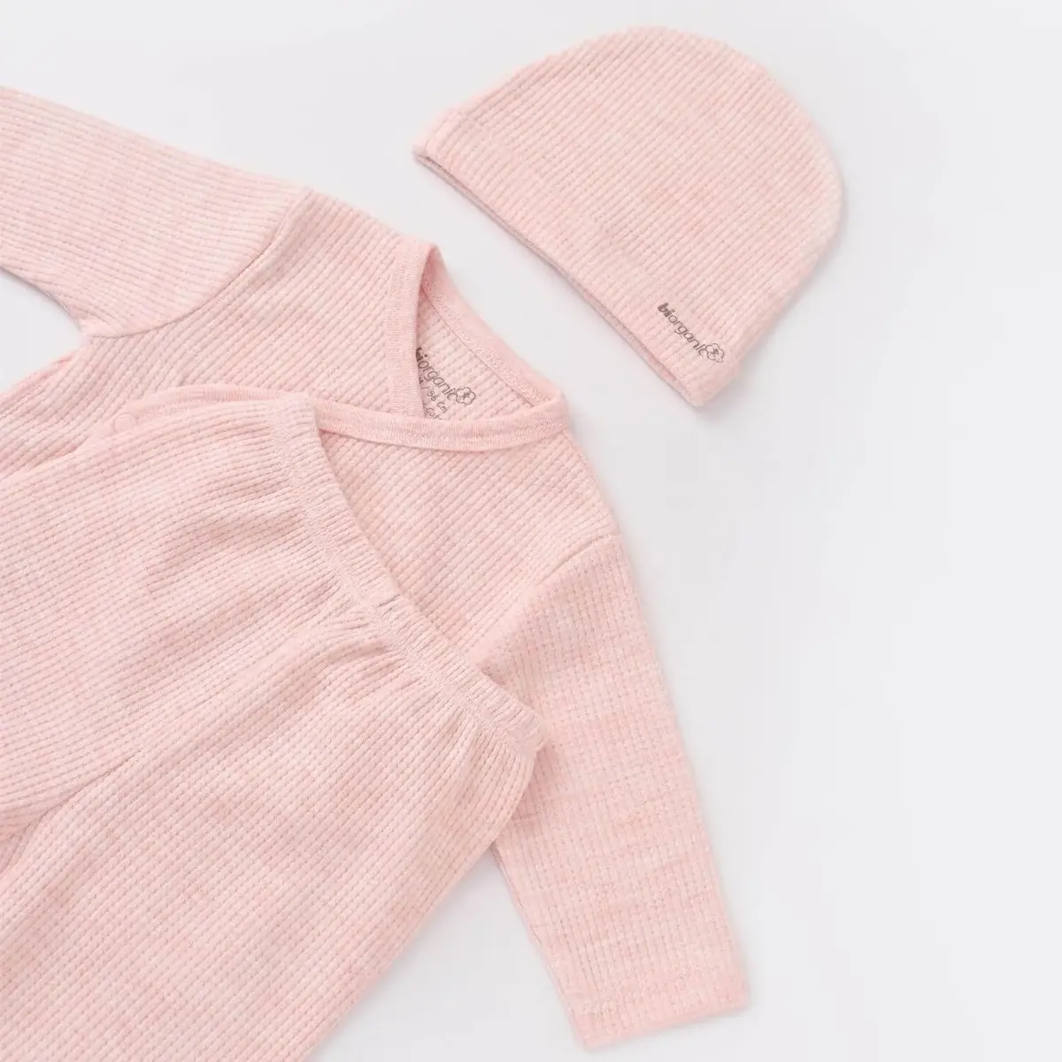 Bibaby Organik Zıbın Takımı 3lü Nature In Waffle Pembe Melanj