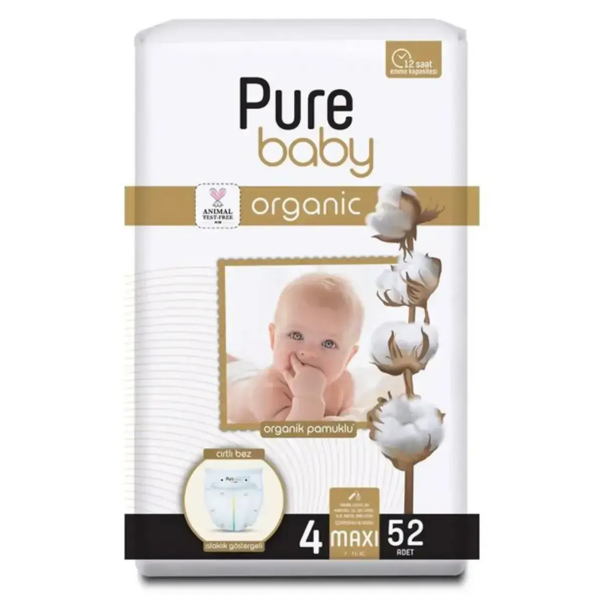 Pure Baby Organik Bebek Bezi 4 Beden Maxi 52li Jumbo Paket
