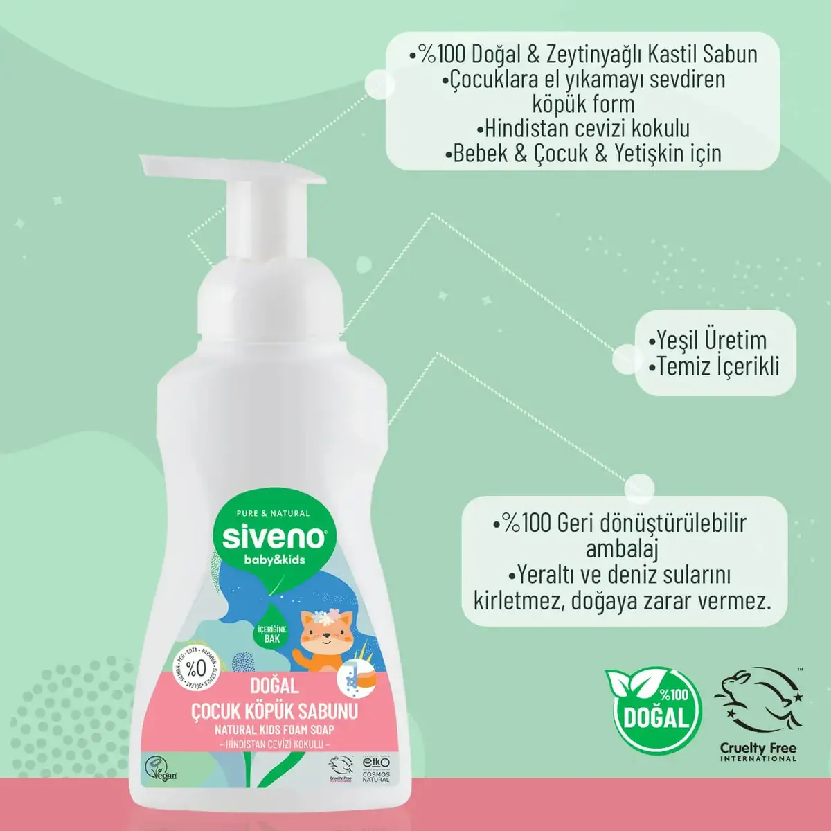 Siveno Kids %100 Zeytinyağlı Doğal Kids Köpük Sabun 250 ml 