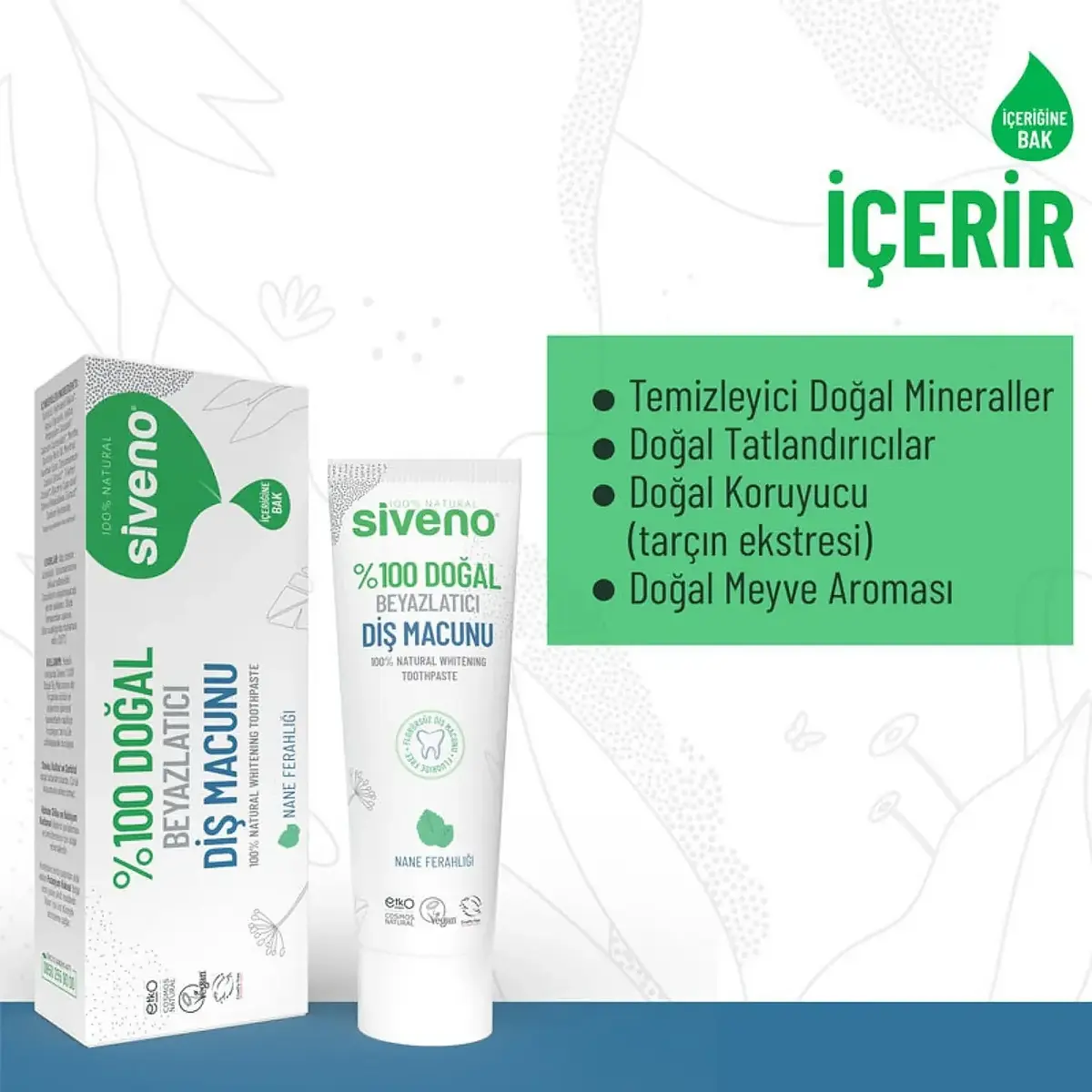 Siveno %100 Doğal Beyazlatıcı Diş Macunu – Yetişkin 65 g.