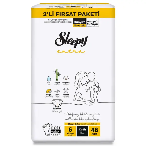 Sleepy Extra Bebek Bezi 6 Beden XLarge 15-25 Kg 46lı Fırsat Paketi