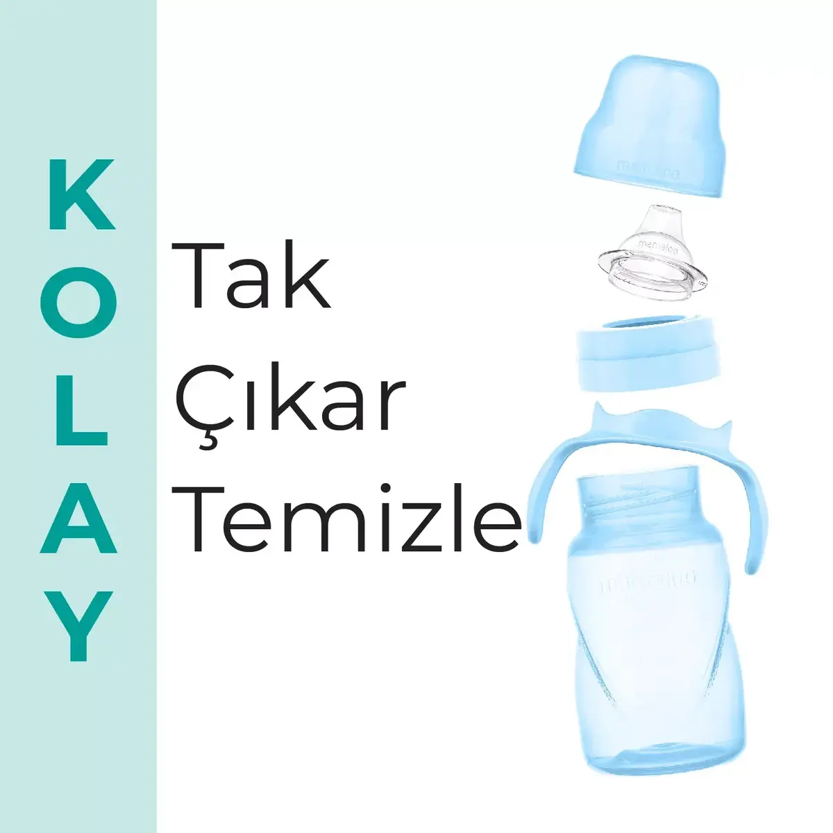 Mamajoo Kulplu Akıtmaz Eğitici Bardak 270 ml&Anti-Kolik Uç Powder Blue