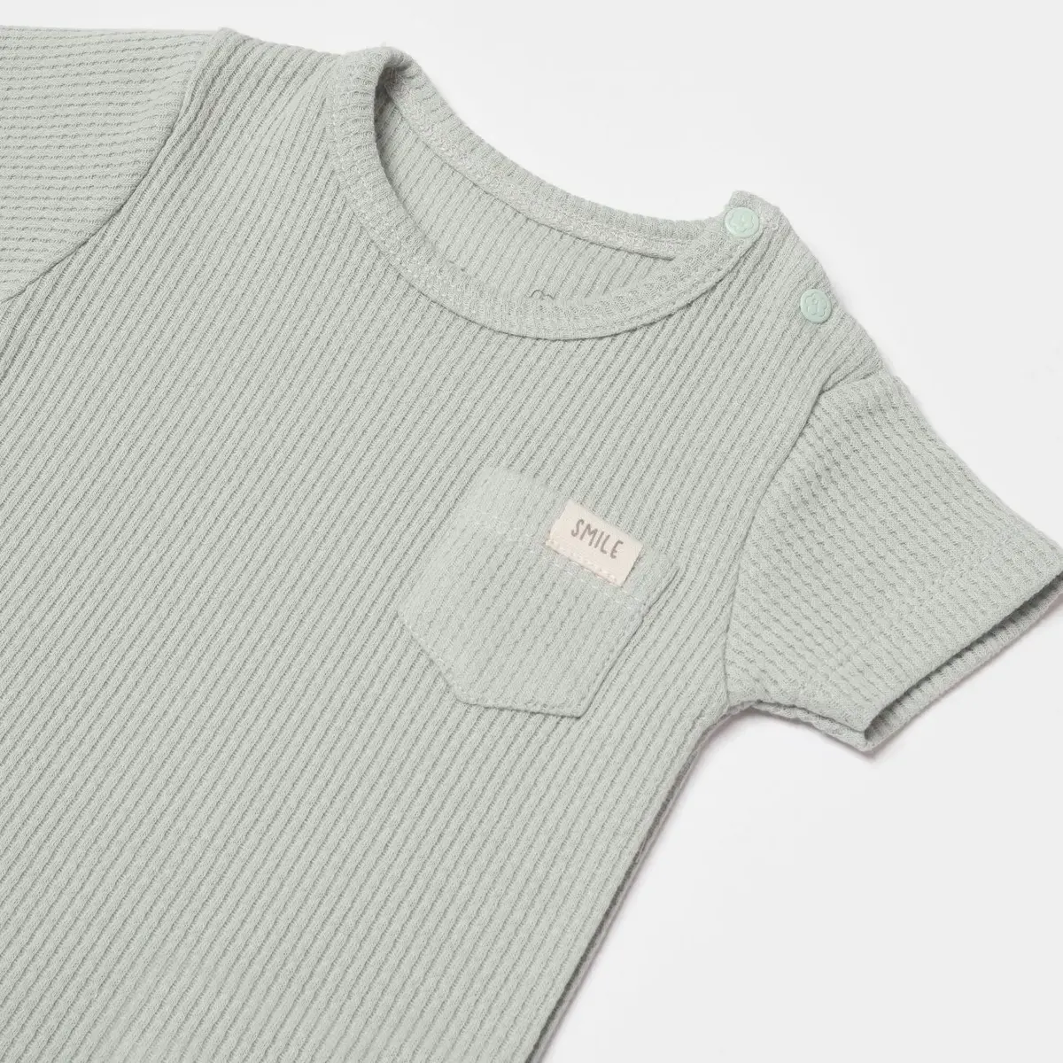 Bibaby Organik Body Kısa Kol Waffle Smile Mint