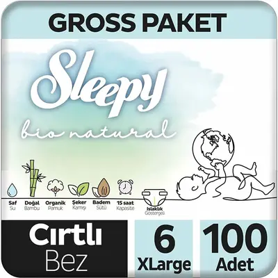 Sleepy Bebek Bezi Bio Natural 6 Numara Xlarge 100lü Gross Paket