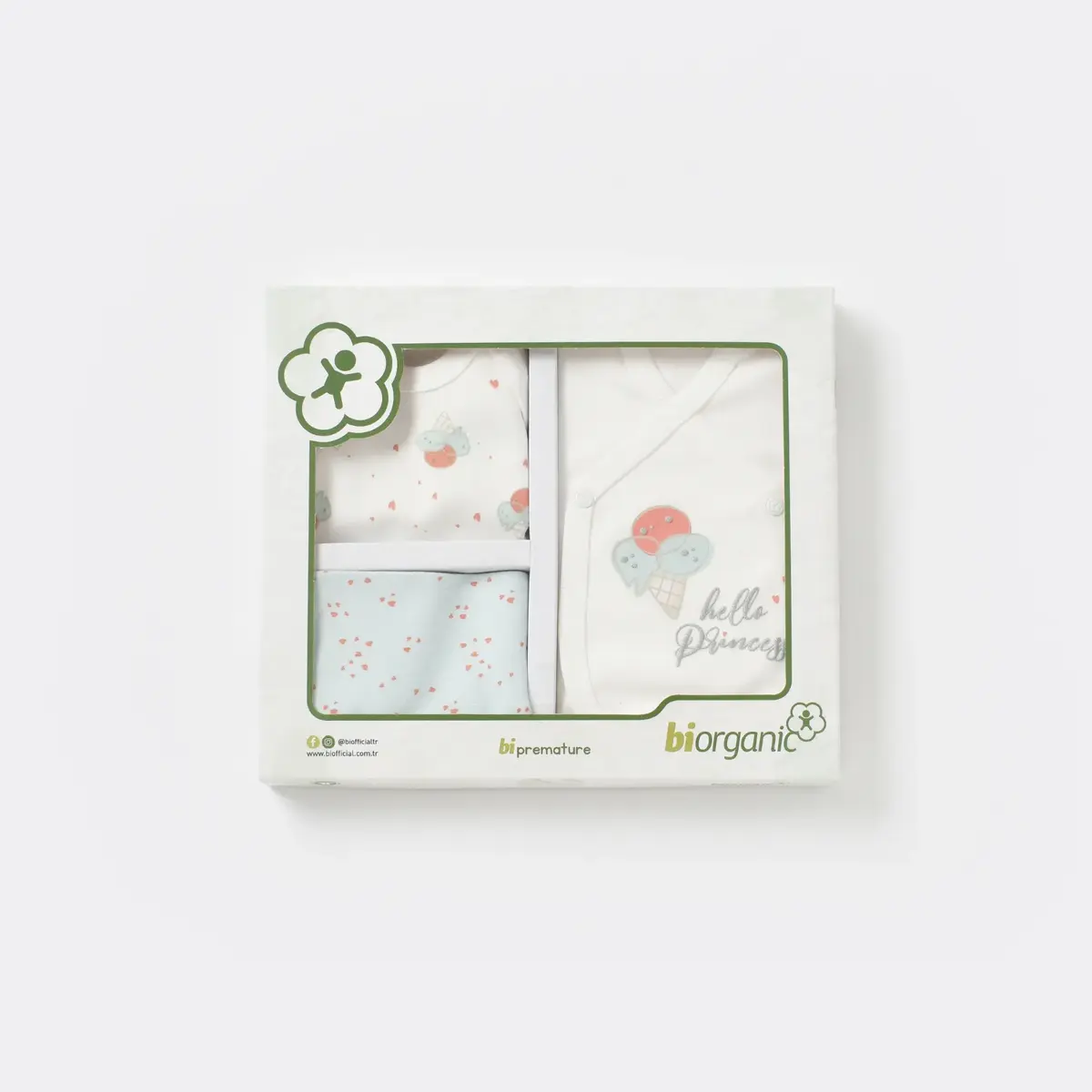 Bibaby Organik Zıbın Takımı Pretty Ears Bunny Prematüre Mint - Ekru