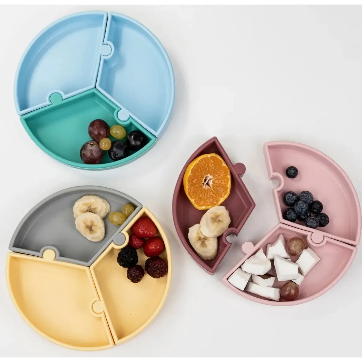 OiOi Püre Meyve Ve Sebze Alıştırıcı ,OiOi Puzzle Vakumlu Mama Tabağı  Mellow Yellow - Powder Grey