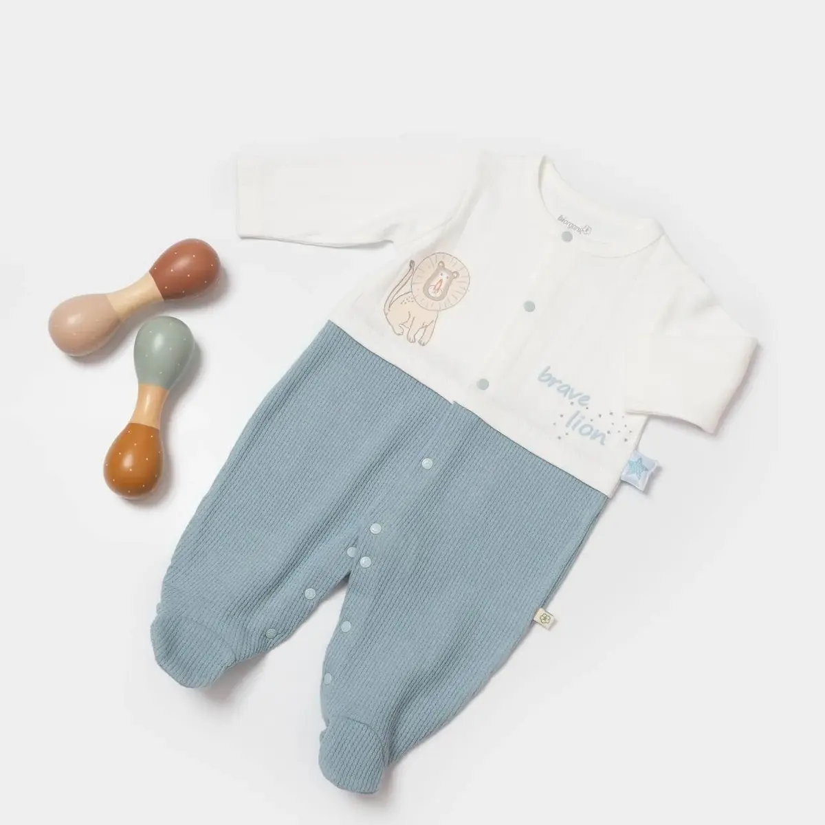 Bibaby Organik Tulum Brave Lion Ekru - Turkuaz