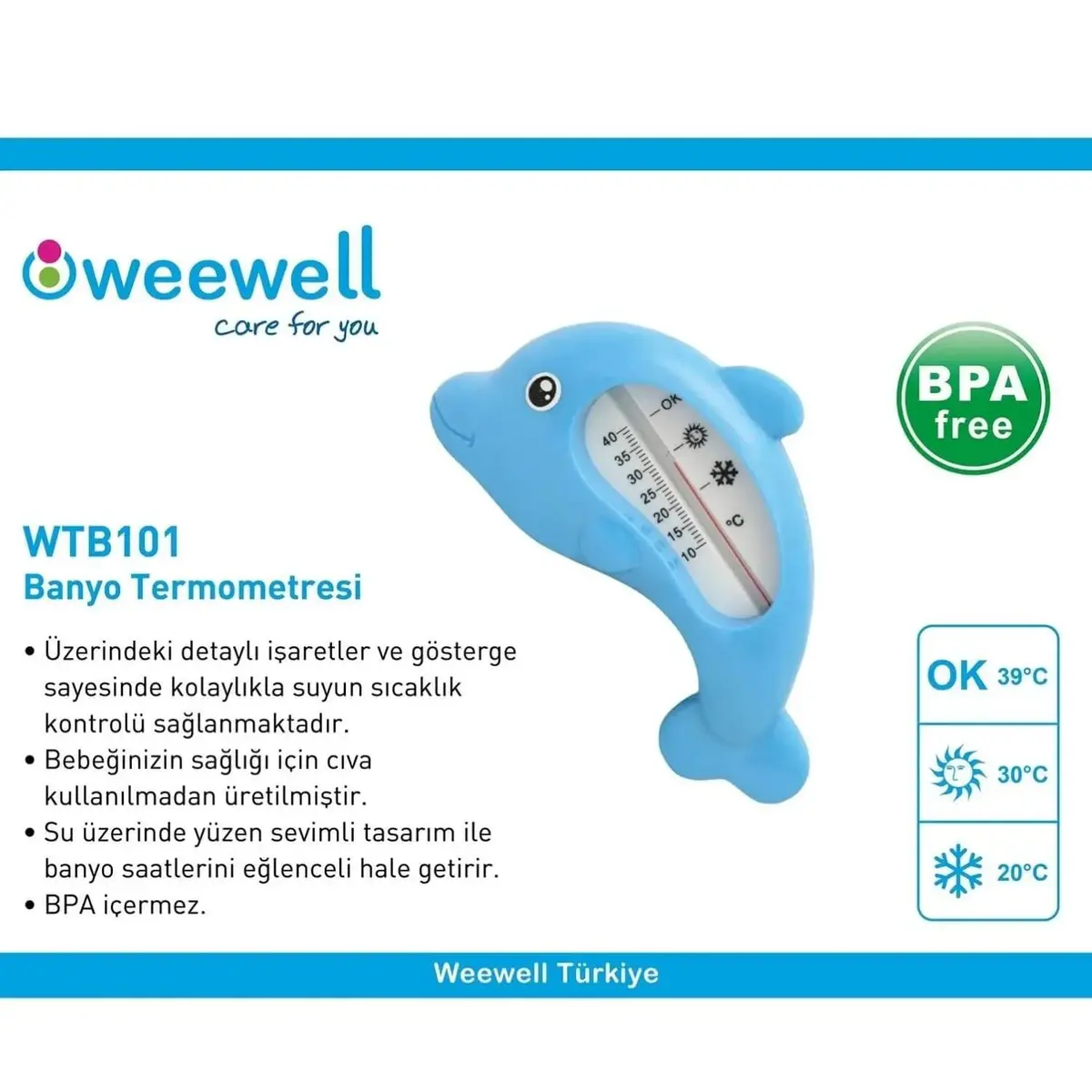 Weewell WTB101 Banyo Termometresi Mavi