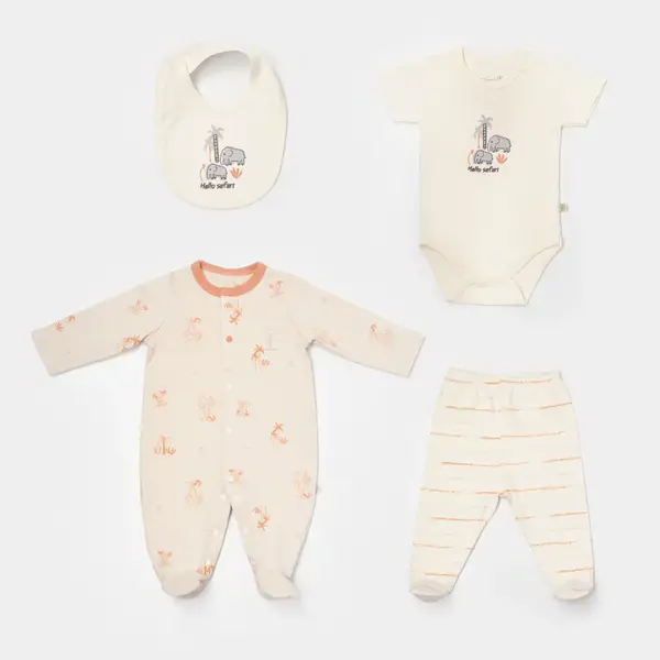 Bibaby Organik Tulum Takımı Tüllü Hello Safari Ekru - Kiremit
