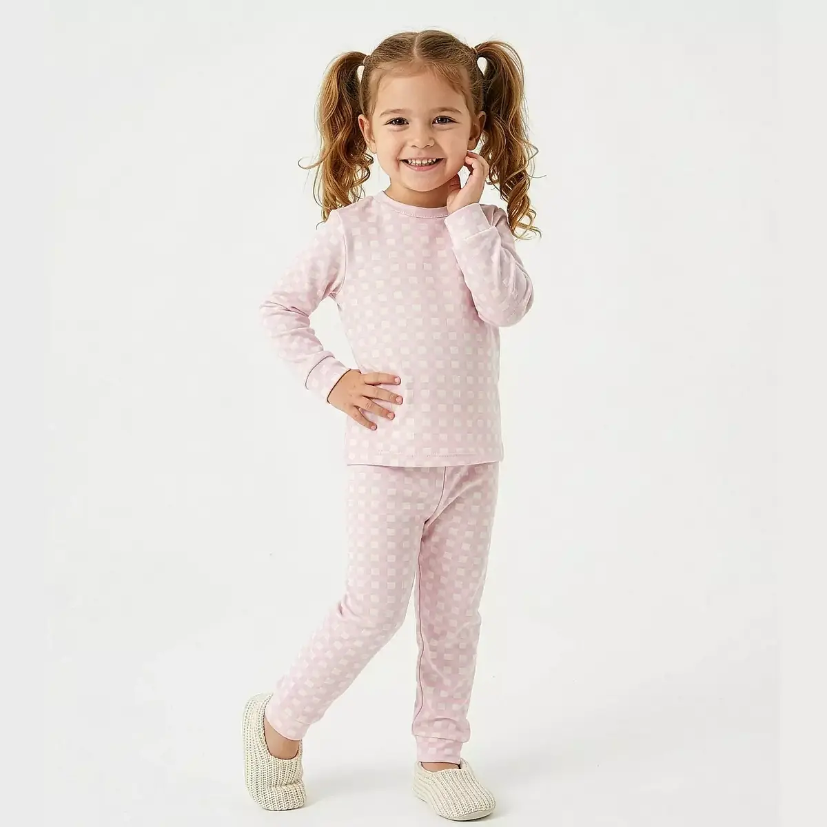 Ella Bonna Pijama Takımı Pembe Ekose