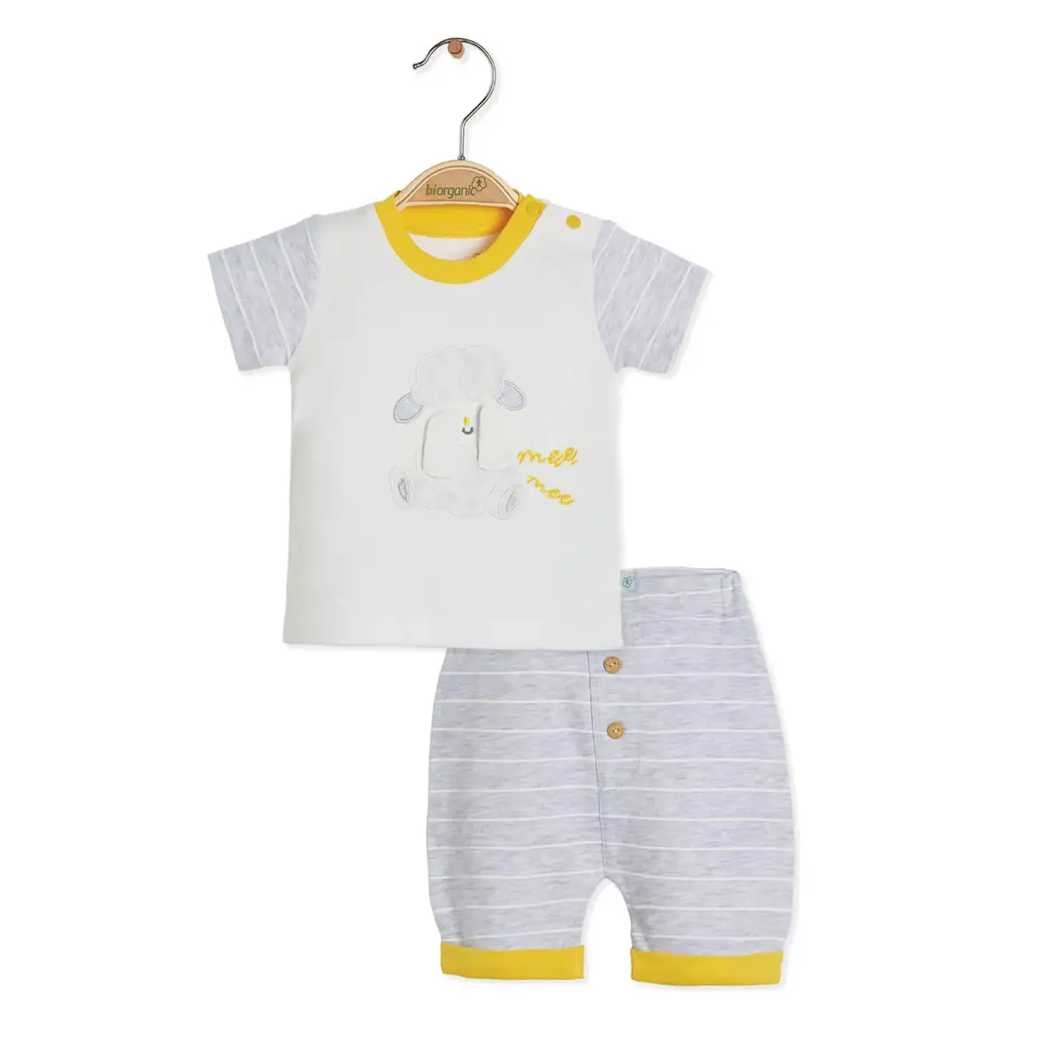 Bibaby Organik 2li Takım Şortlu Moons Live Sarı - Gri Melanj