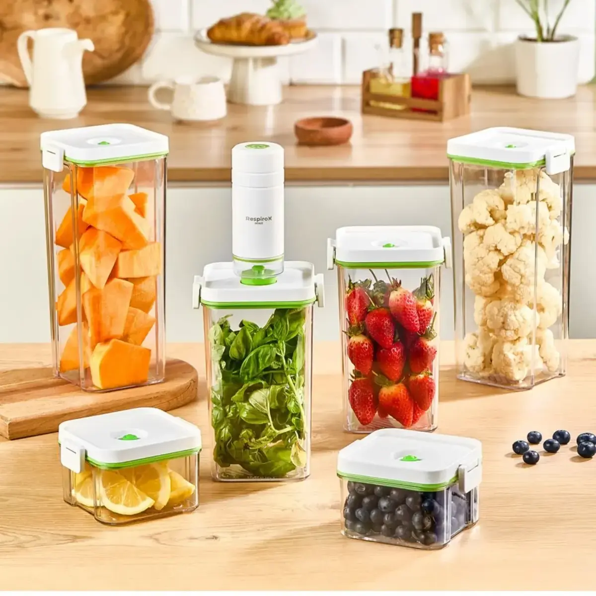 Respiroxhome Vakumlu Saklama Kabı Seti 6lı Şarjlı Otomatik Pompalı