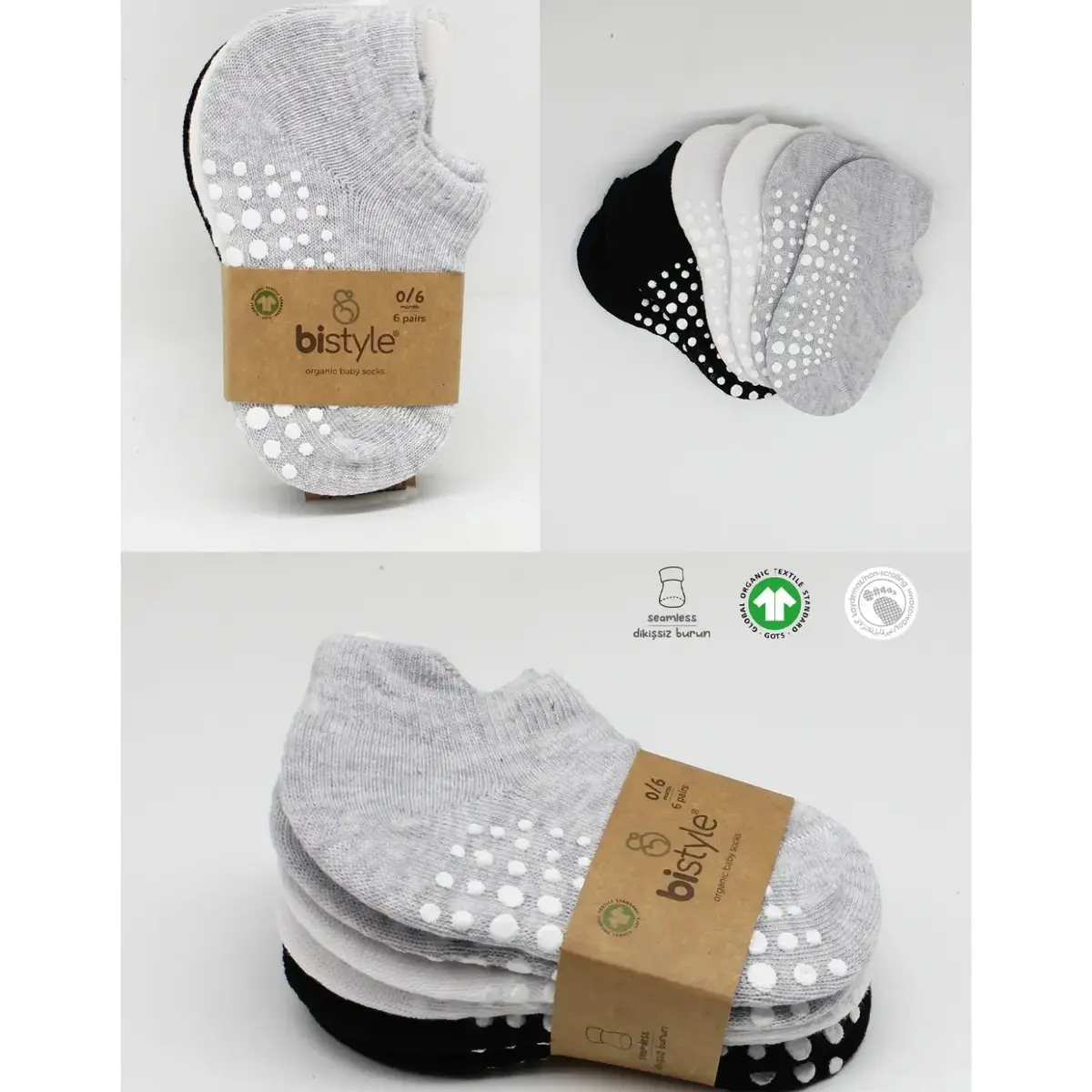 Bibaby Çorap Sneakers Bistyle 6lı Kaymaz Penye Gri