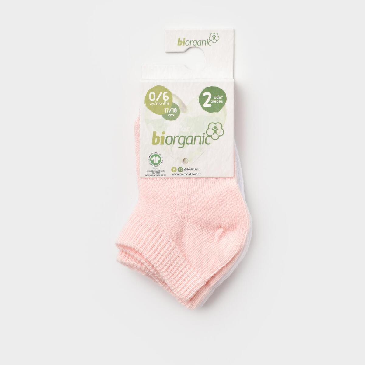 Bibaby Organik Çorap Soket 2li Summer Pembe - Beyaz