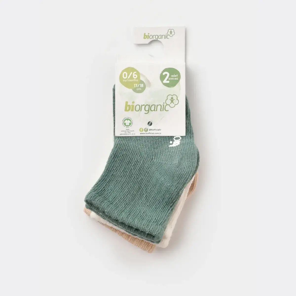 Bibaby Organik Çorap Soket 3lü Kaymaz Basic Taş - Ekru - Yeşil