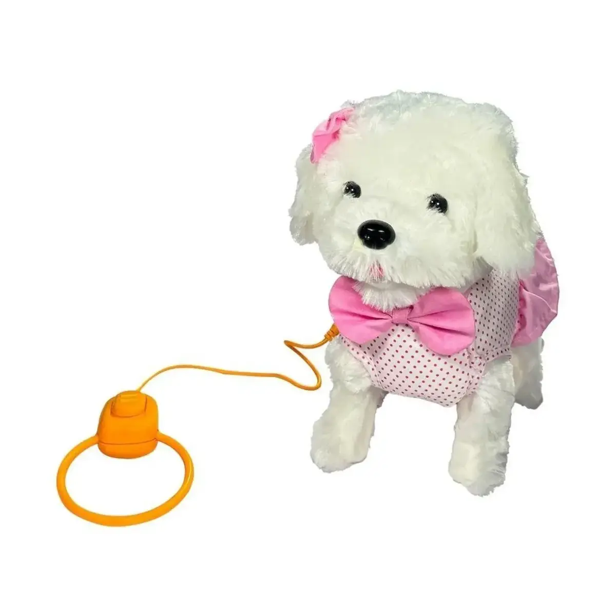 Peluş Tasmalı Yürüyen Pembe Fiyonklu Köpek