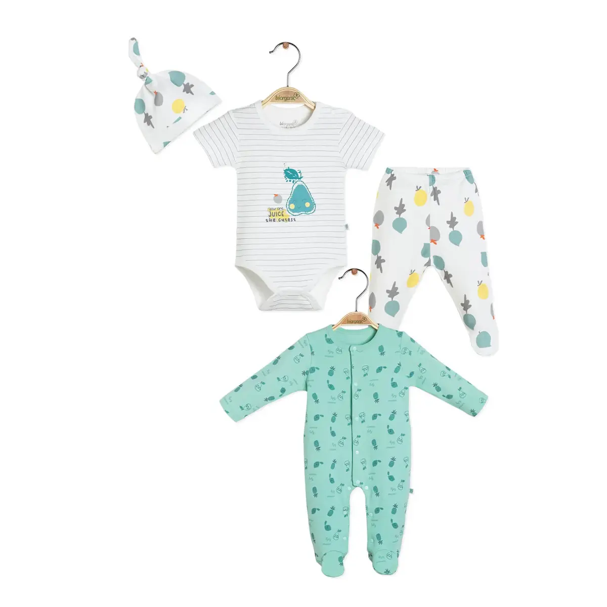 Bibaby Organik Tulum Takımı Tüllü Pear Is So Sweet Ekru - Yeşil