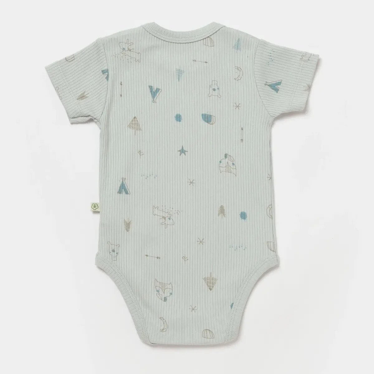 Bibaby Organik Body Kısa Kol Modal Happy Forest Bej - Mint