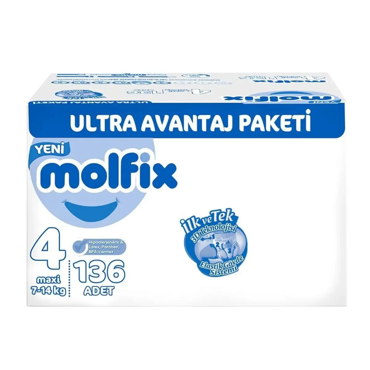 Molfix Bebek Bezi 4 Beden Maxi 7-14 Kg 136lı Ultra Avantaj Paketi  