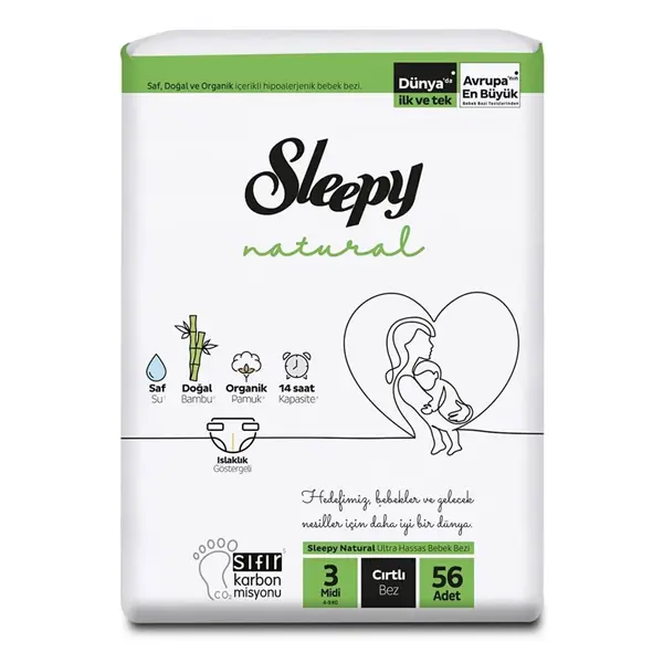 Sleepy Bebek Bezi Natural 3 Beden Midi 4-9 Kg 56lı Jumbo Paket