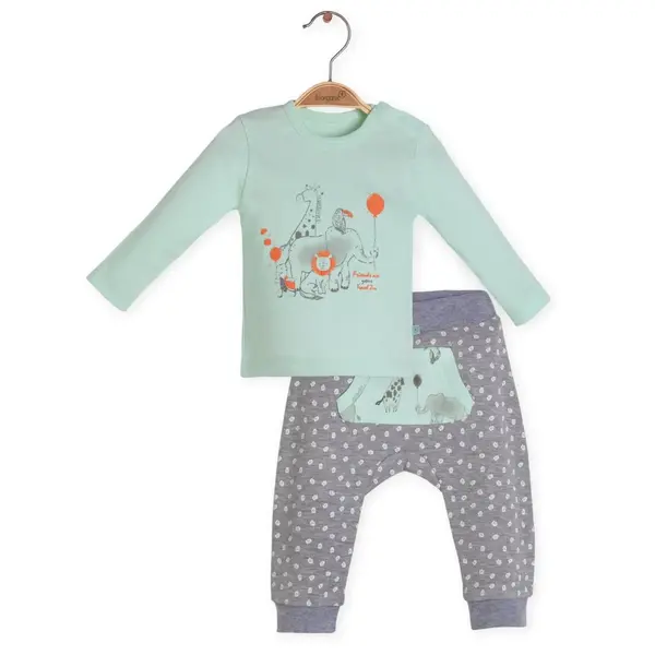 Bibaby Organik 2li Takım Travel Zoo Yeşil - Gri