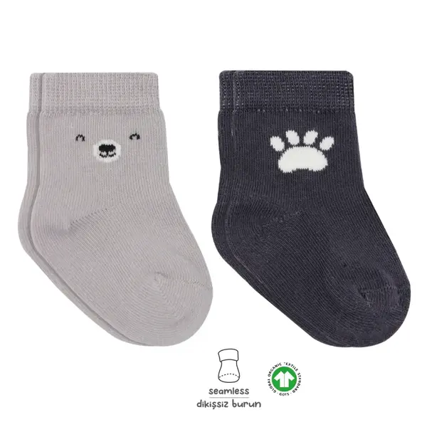 Bibaby Çorap Soket 2li Bistyle Bear Penye Gri