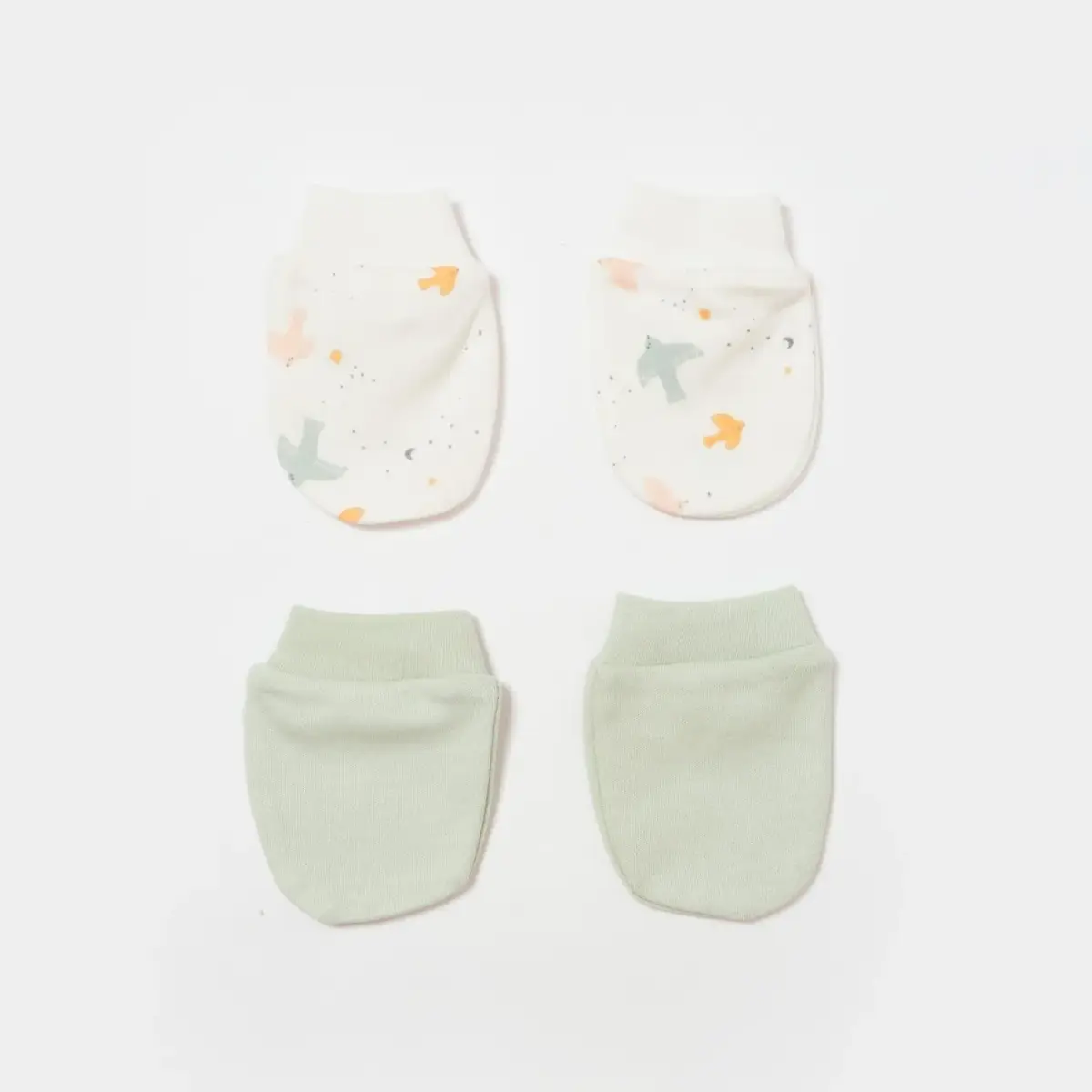 Bibaby Organik Eldiven 2li Tiny Birds Ekru - Yeşil