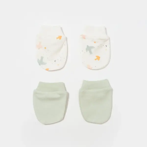 Bibaby Organik Eldiven 2li Tiny Birds Ekru - Yeşil