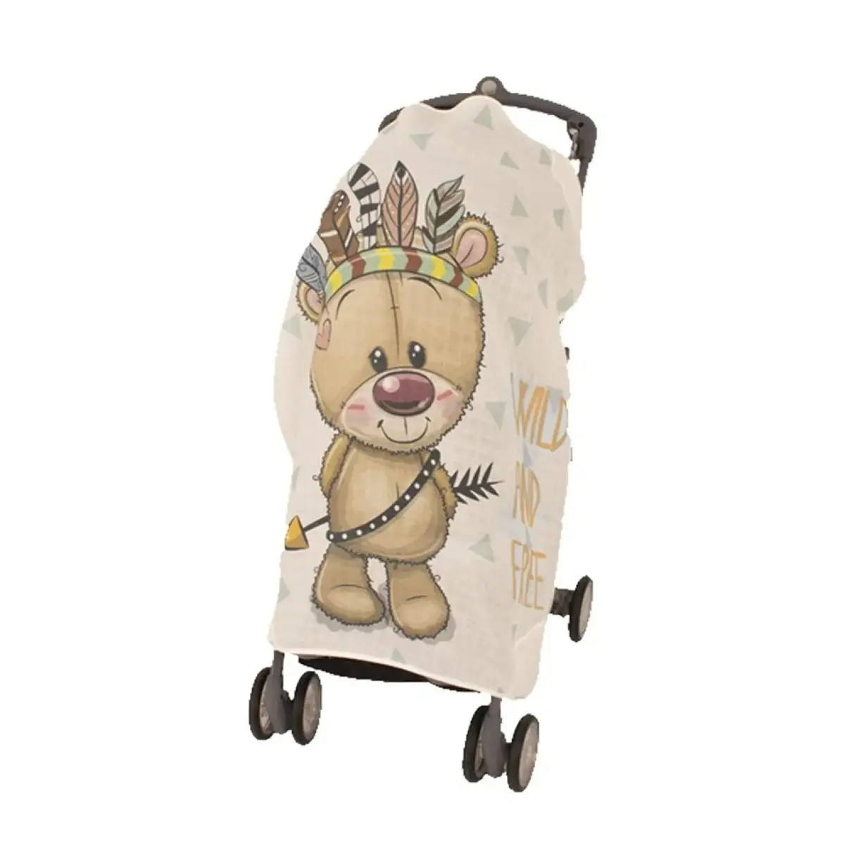 Sevi Bebe Müslin Bebek Arabası Örtüsü Pano Baskılı Ayıcık