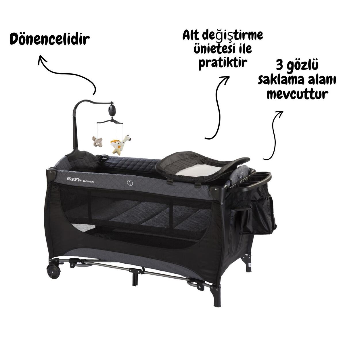 Kraft Monaco Dönenceli Oyun Parkı 70x120 cm Black