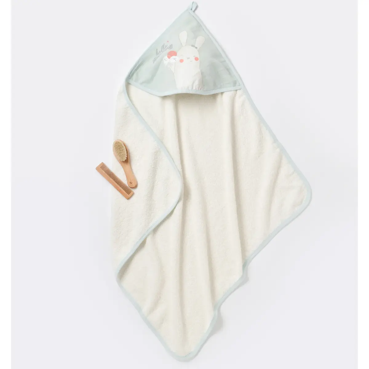 Bibaby Organik Bornoz Takımı Pretty Ears Bunny Mint - Ekru