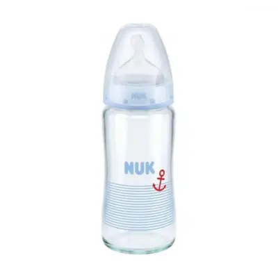 Nuk FC Plus Silikon Emzikli Cam Biberon 240 ml Mavi