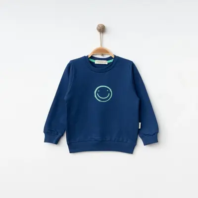 Bebolly Sweatshirt Gülenyüz Baskılı Lacivert