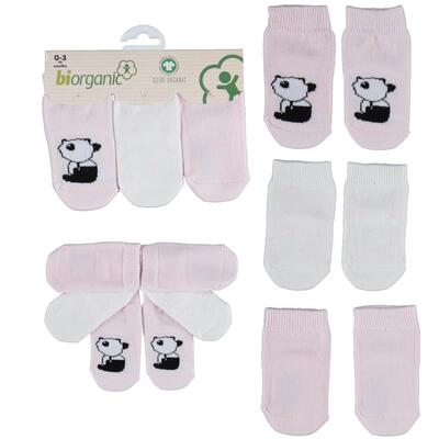Bibaby Organik Çorap Soket 3lü Elegant Panda Pembe
