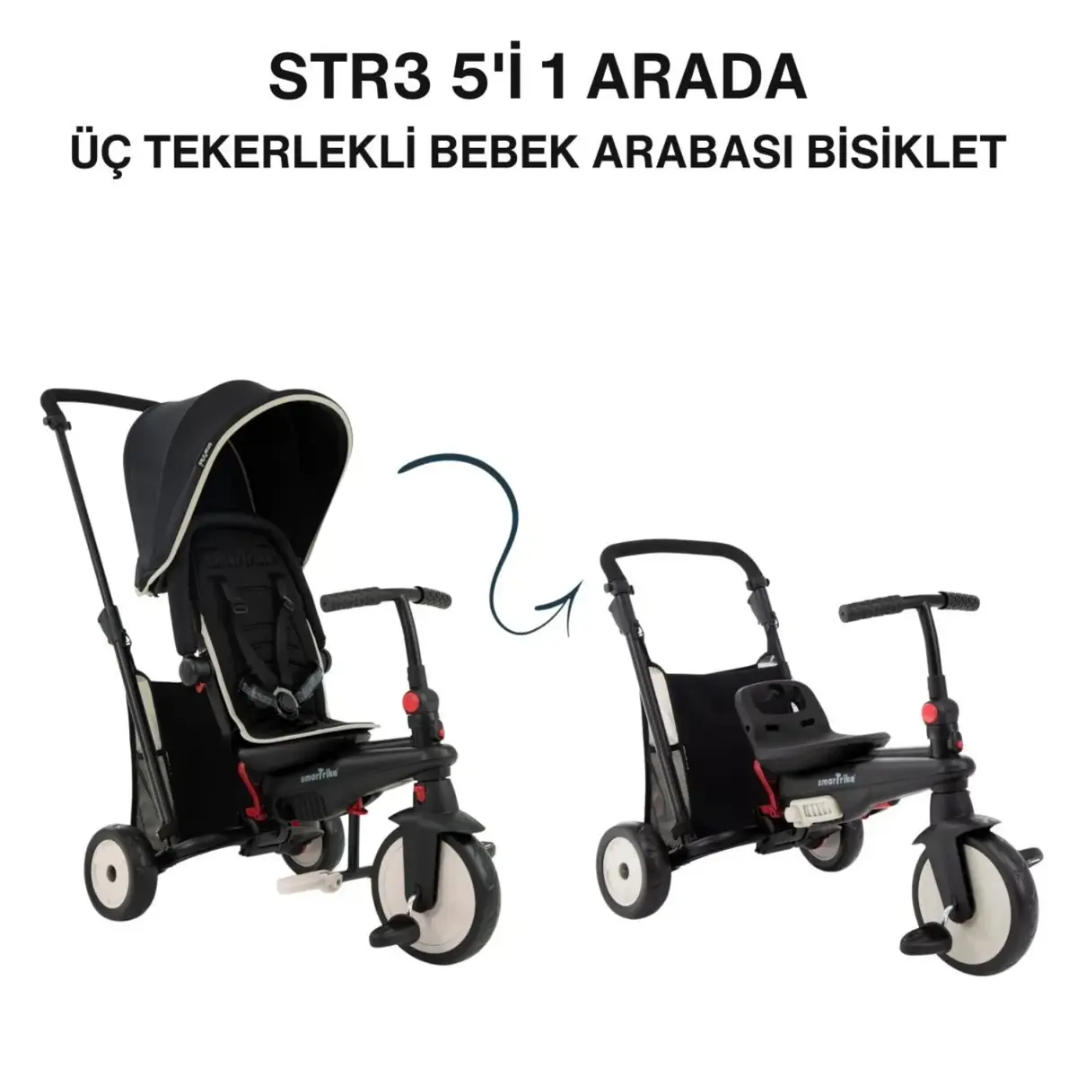 SmarTrike STR3 Plus 5’i 1 Arada Üç Tekerlekli Bebek Bisikleti - Black