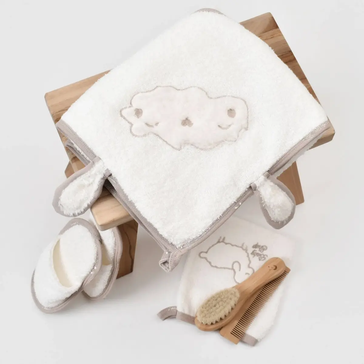 Bibaby Organik Bornoz Takımı Curly Sheep Bej